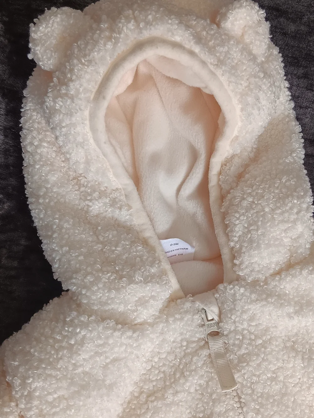 wonder nation Cream Hooded Fleece Lined One Piece Winter Body Suit Baby 0-3
